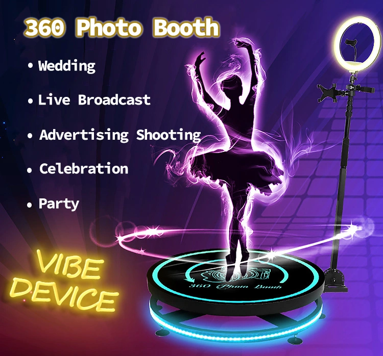 Custom Mini Spinning Camera 115cm Stand LED Tempered Glass 360 Photo Booth for Party Event Wedding Supplies