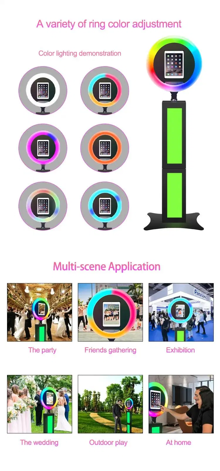 Hot Selling 12.9-Inch Portable Selfie Stand RGB LED Ring Light iPad Photo Booth