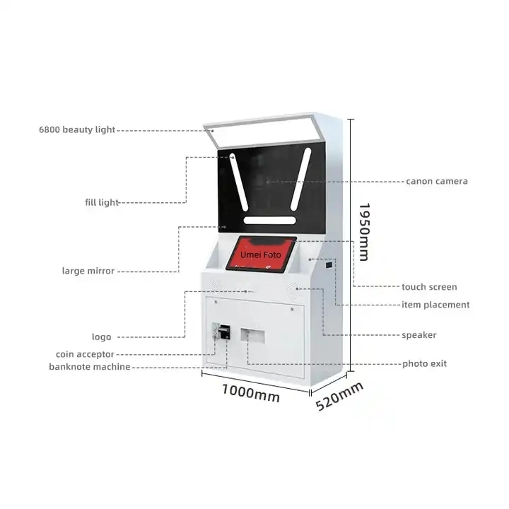 Touch Screen Magic Mirror Photo Booth Machine with Camera and Printer