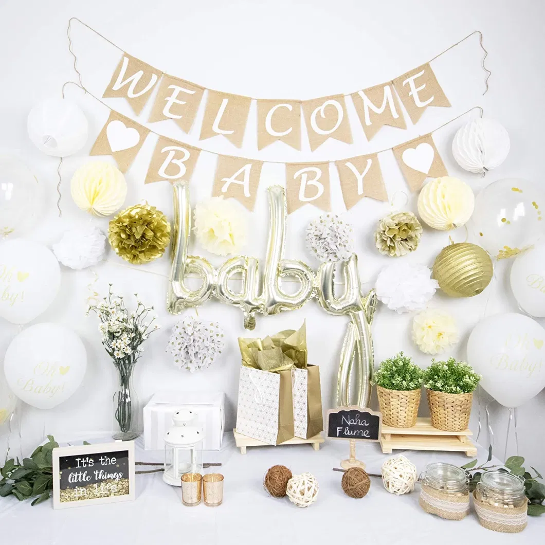 Gold White Theme Baby Shower Party Decorations for Girl