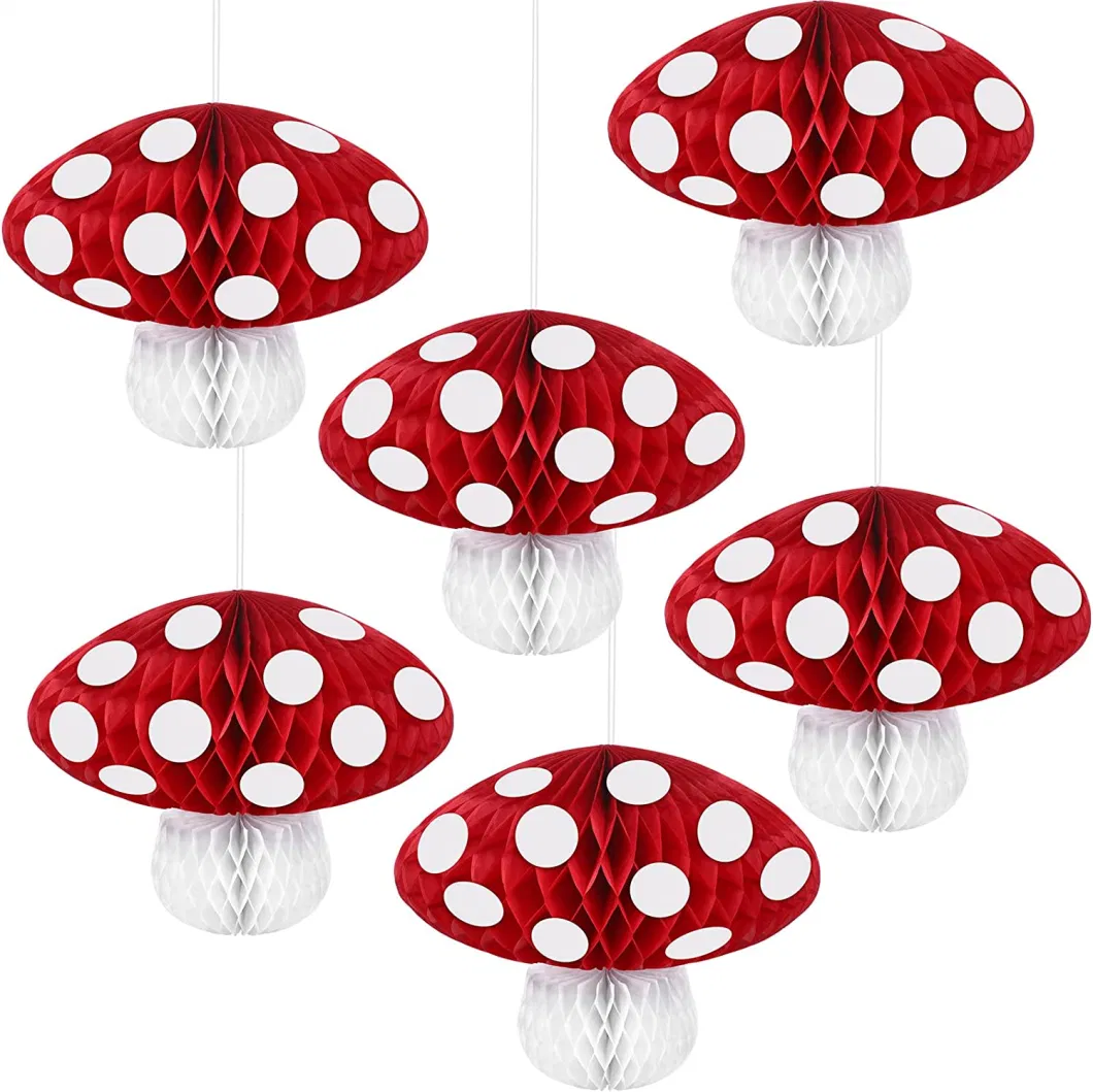 Hkh 6 PCS Fairy 3D White Dots Mushroom Shaped Honeycomb Kids Baby Room Party Decoration