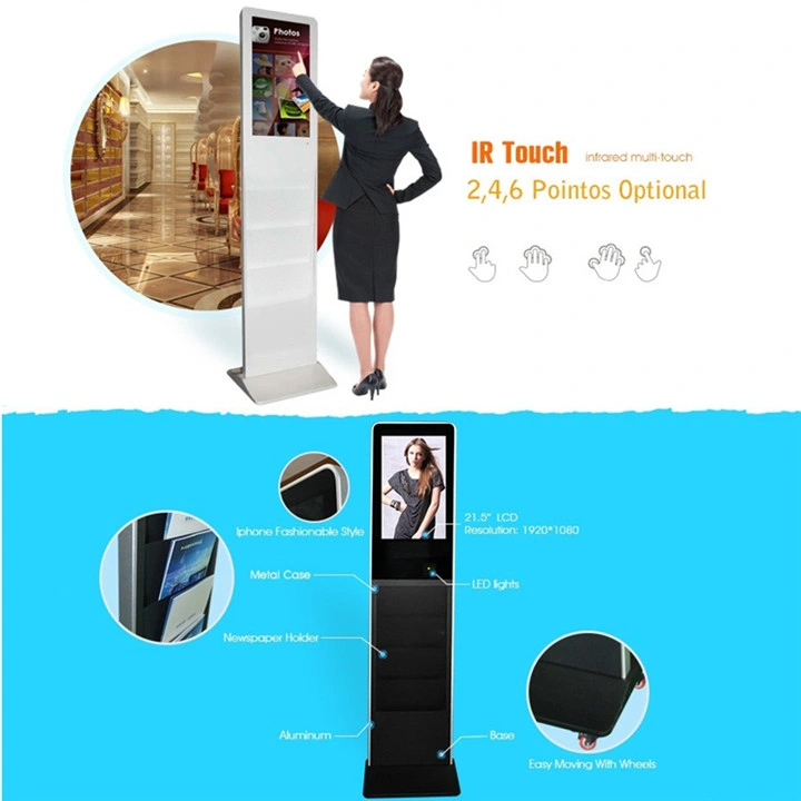 Floor Standing Kiosk with Brochure Holder 42inch Indoor Ad Player Advertising Light Box LCD Monitor USB Media Player LCD Monitor