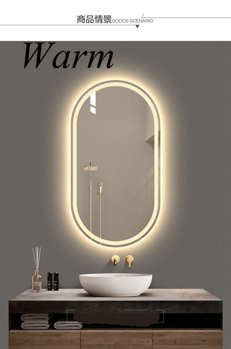 Oval Egg Frameless Stepless Silver Home Wall Decorative LED Smart Mirror
