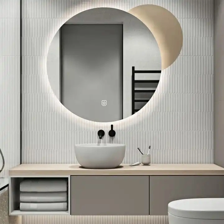 Modern Bathroom Wall Mounted Smart LED Mirror with Time Display