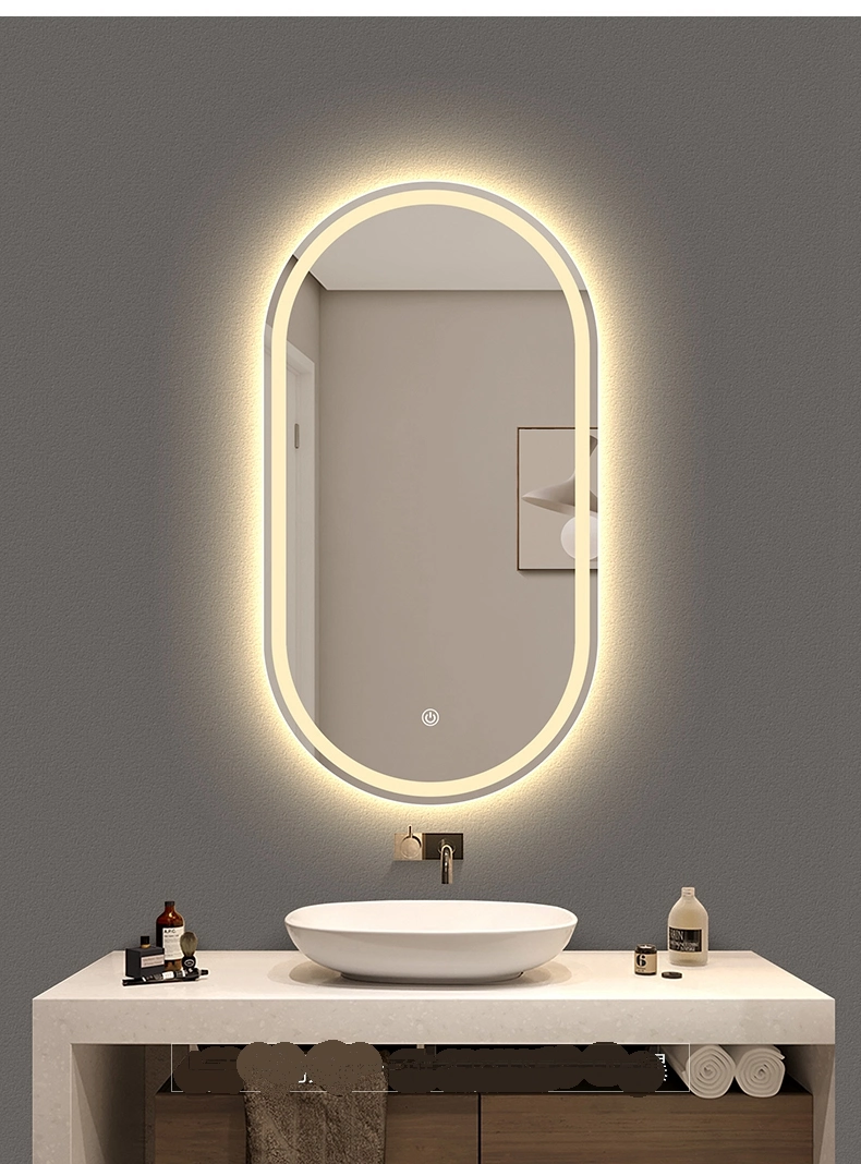 Oval Egg Frameless Stepless Silver Home Wall Decorative LED Smart Mirror