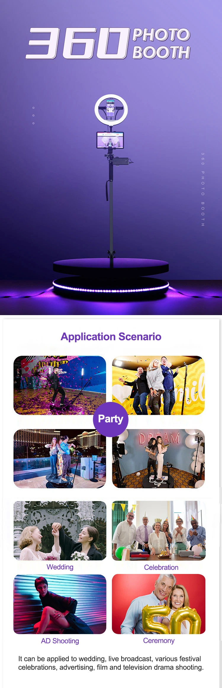 Factory Shipped 360 Photo Booth for Party Wedding Automatic Spinning Portable Selfie Spinner 360 Camera iPad Photobooth Machine