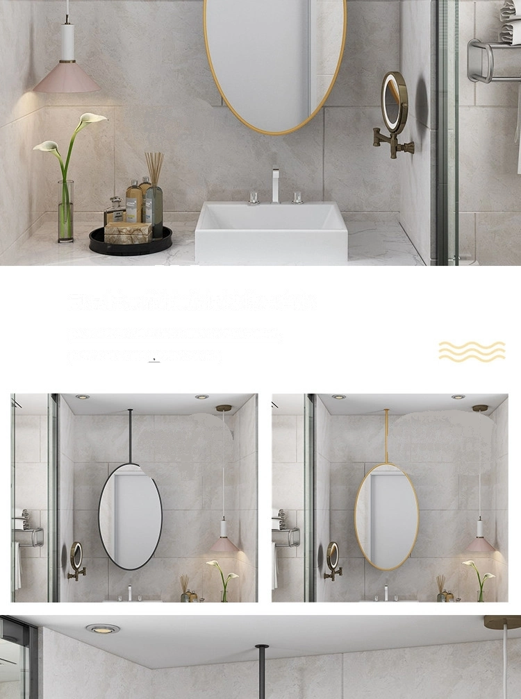 Oval Egg Shape Golden Black Metal Iron Frame Decorative Smart Bathroom Mirror