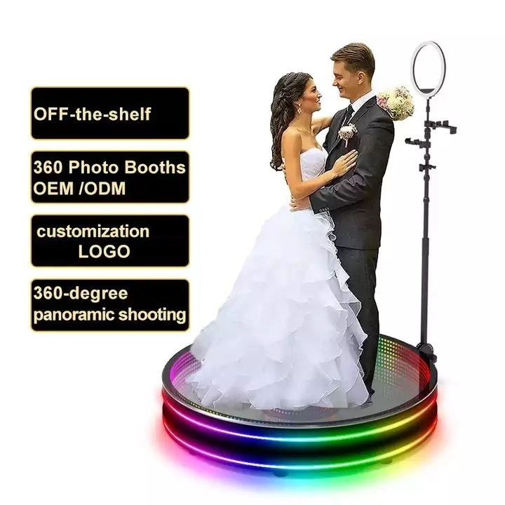 Tempered Glass LED 360 Photo Booth Automatic Rotating with RGB Light Photo Booth 360 Photo Booth