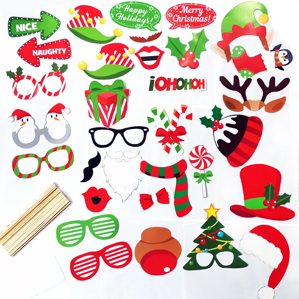 Hristmas 32 Pieces Set Decorations Photo Booth Props Other Party for Atmosphere Paper Toy Tree Old Man Funny Photography