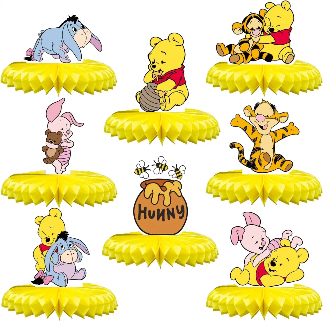 Hkh 8PCS Baby Shower or Birthday Party 3D Table Decorations Cute Wini Bear Honeycomb Centerpieces