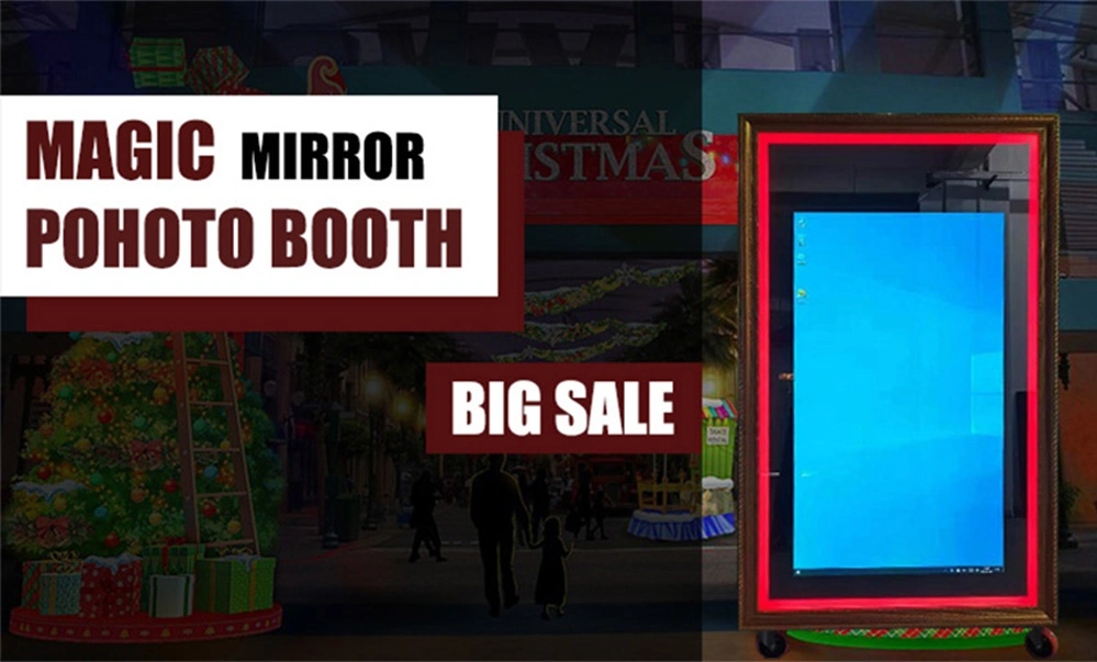 Portable Rectangular Golden Frame Entertainment Touch Screen Machine 55&prime;&prime; 65 Inch Magic Mirror Photo Booth Flight