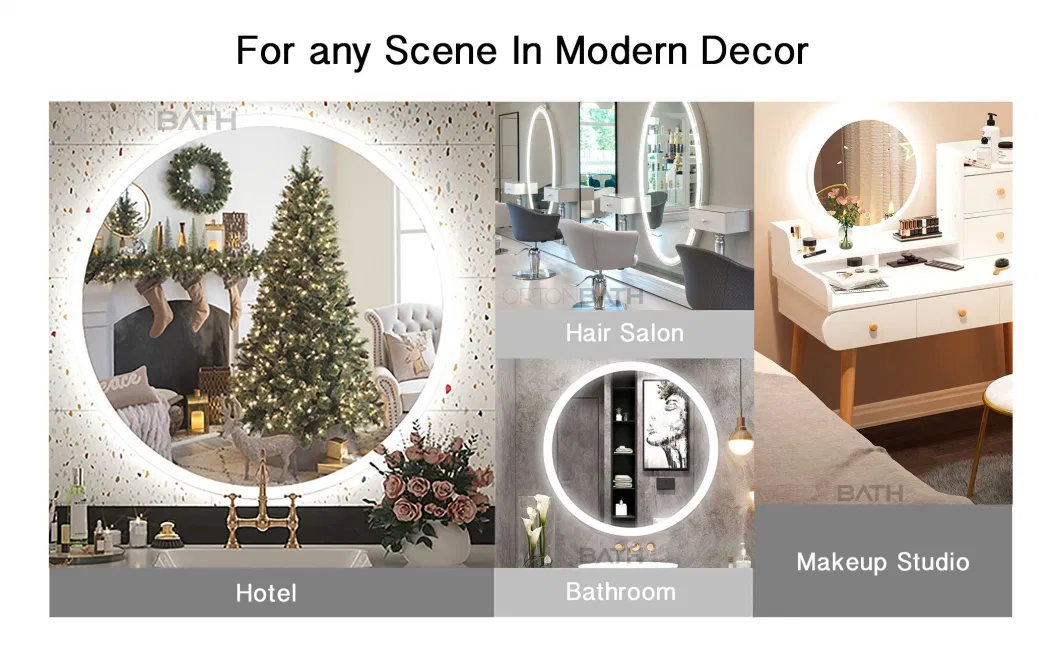 Ortonbath Newest Design Wholesale Home D&eacute; Cor Luxury Rectangle Smart Glass Furniture LED Light Acrylic Illuminated Wall Mirror LED Mirror