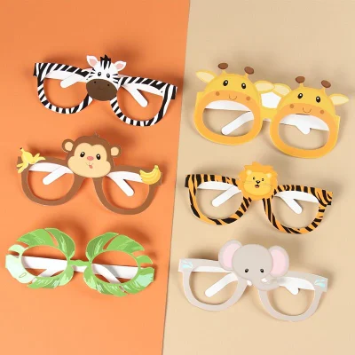 Los animales gafas Cumpleaños Foto Stand Kit de accesorios de decoración fiestas temáticas de la selva Safari
