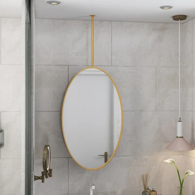  Forma de huevo ovalado Oro Negro Metal Marco de hierro elegante decorativo Espejo de baño