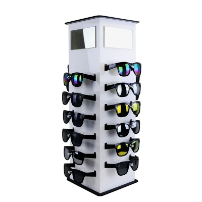  Gira de gafas de acrílico Soporte de pantalla Tienda de gafas Gafas de sol muestra estanterías con espejo