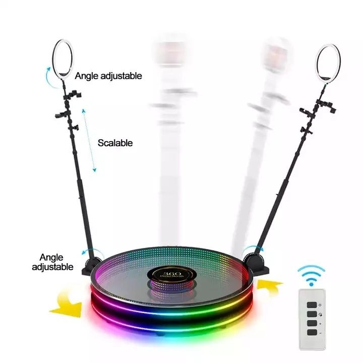 Tempered Glass LED 360 Photo Booth Automatic Rotating with RGB Light Photo Booth 360 Photo Booth