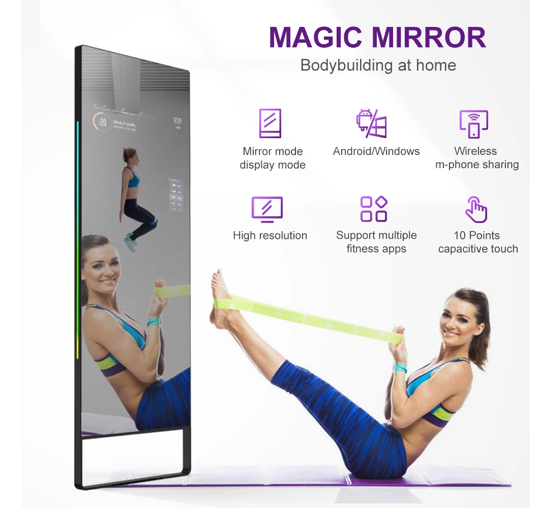 32 Inch 43 Inch Gym Interactive IPS Panel Intelligent Touch Screen Floor Stand Kiosk 2K 4K HD Android TV WiFi Fitness Smart Magic Mirror Photobooth