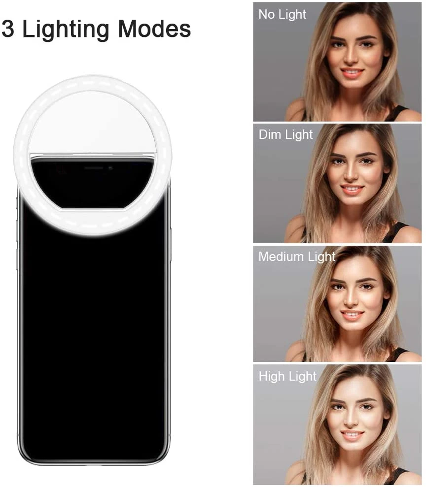 Rechargeable Selfie Light Ring Circle Mobile Phone LED Light Clip Small Makeup Mirror