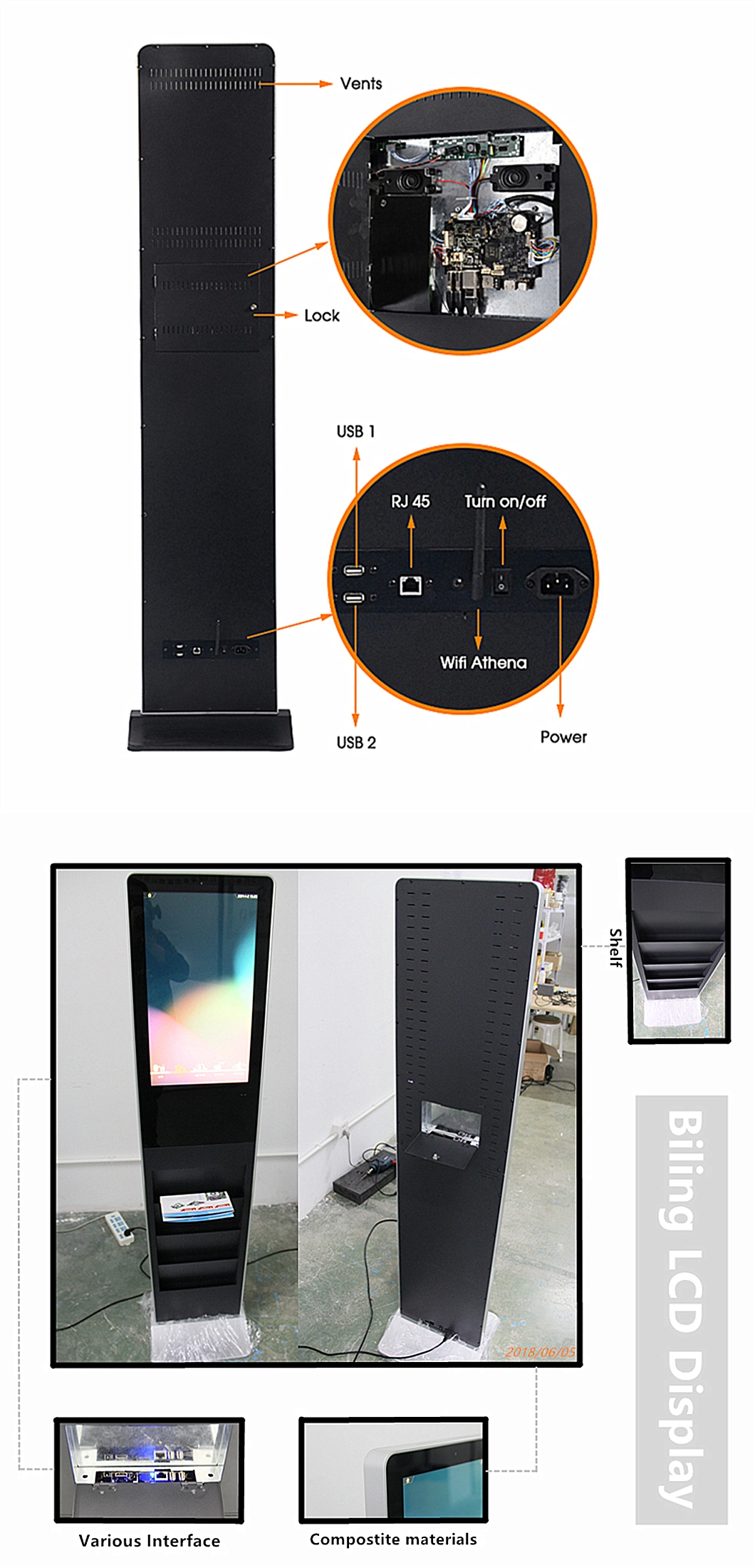 Advertising Player Board 21.5 Inch Advertising Display Brochure Holder LCD Digital Signage for Promotionwifi 3G Vedios High Quality Ad Player Android Displayer