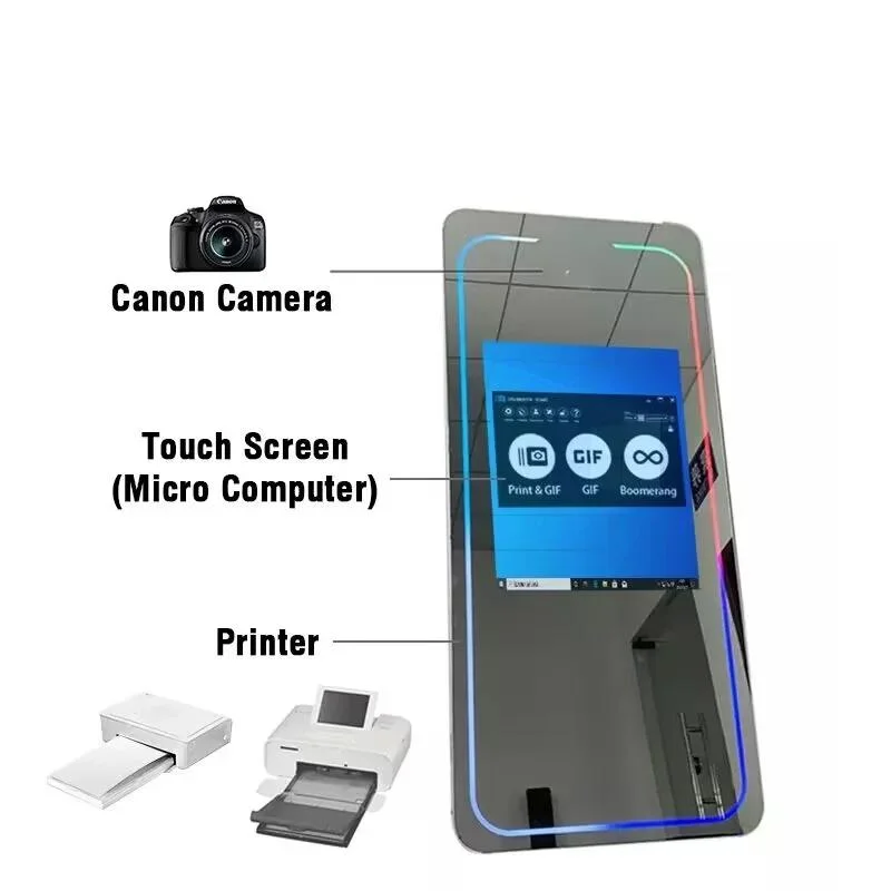 2023 Newest 55&prime;&prime; Interactive Mirror Photo Booth with Camera and Printer Kiosk