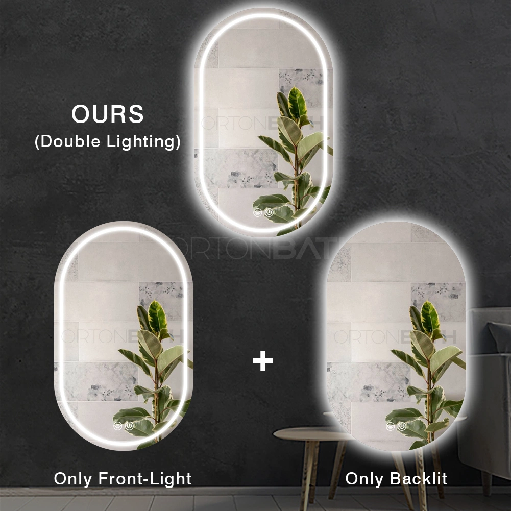 Ortonbath1 Newest Design Wholesale Home D&eacute; Cor Luxury Rectangle Smart Glass Furniture LED Light Acrylic Illuminated Wall Mirror LED Mirror