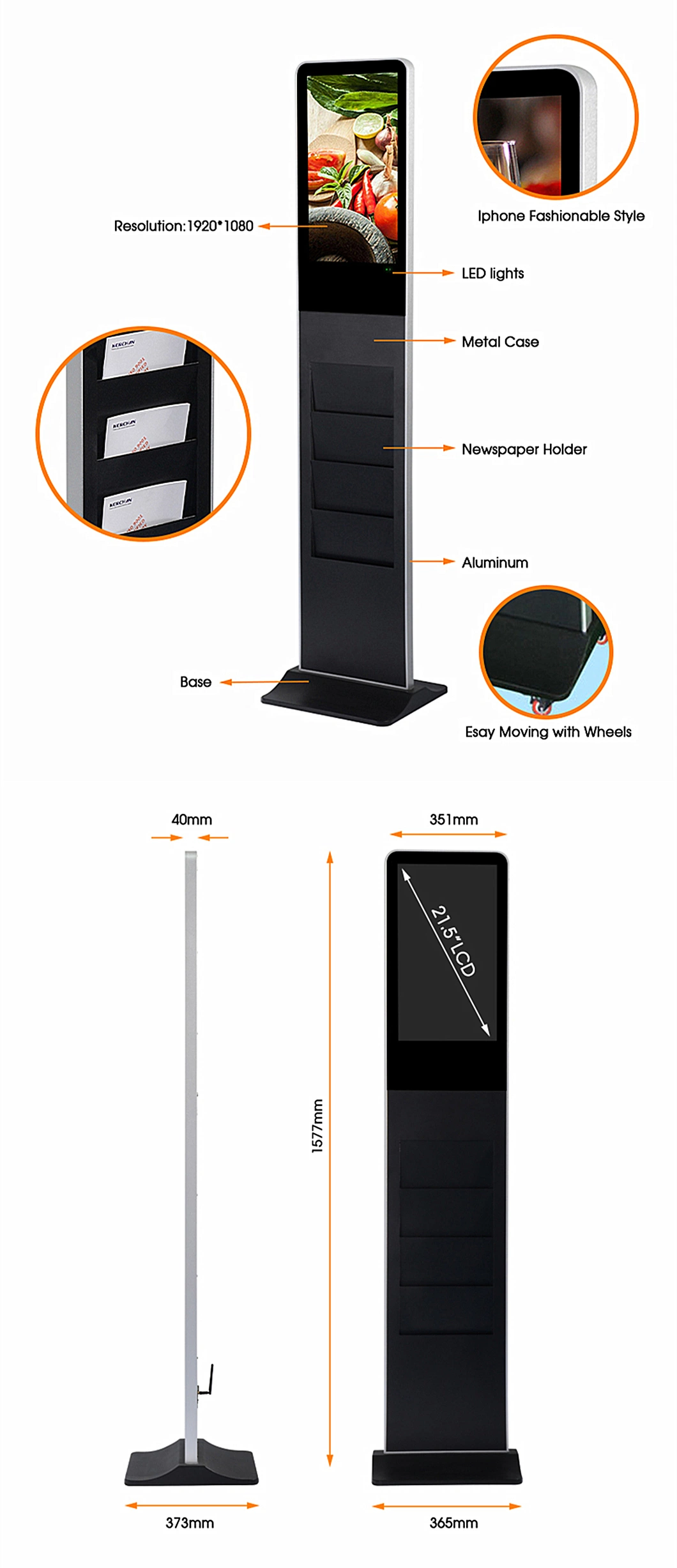 Advertising Player Board 21.5 Inch Advertising Display Brochure Holder LCD Digital Signage for Promotionwifi 3G Vedios High Quality Ad Player Android Displayer