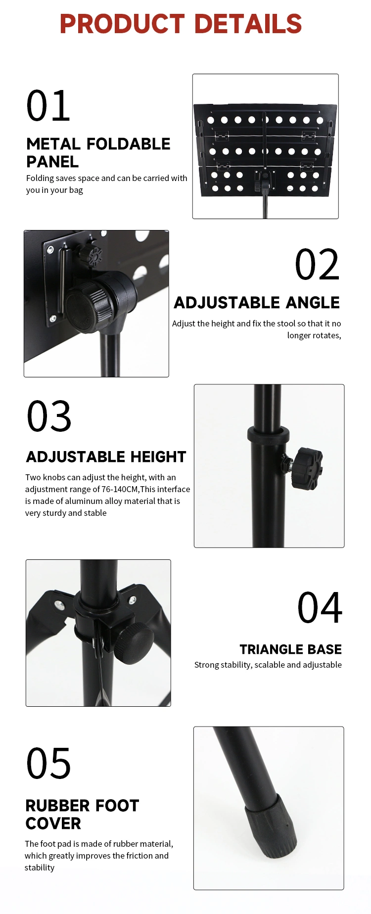 Brand New High Quality Adjustable Height Metal Foldable Sheet Music Stand