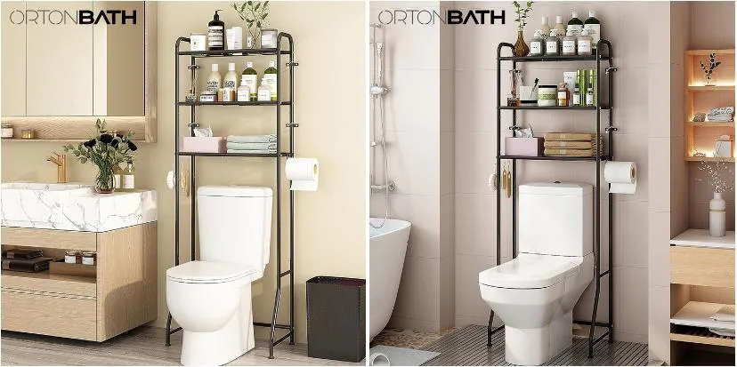 Ortonbath 3 Tier Shelf Bathroom Space Saver, Over The Toilet Rack, Bathroom Stand Storage Organizer, Black