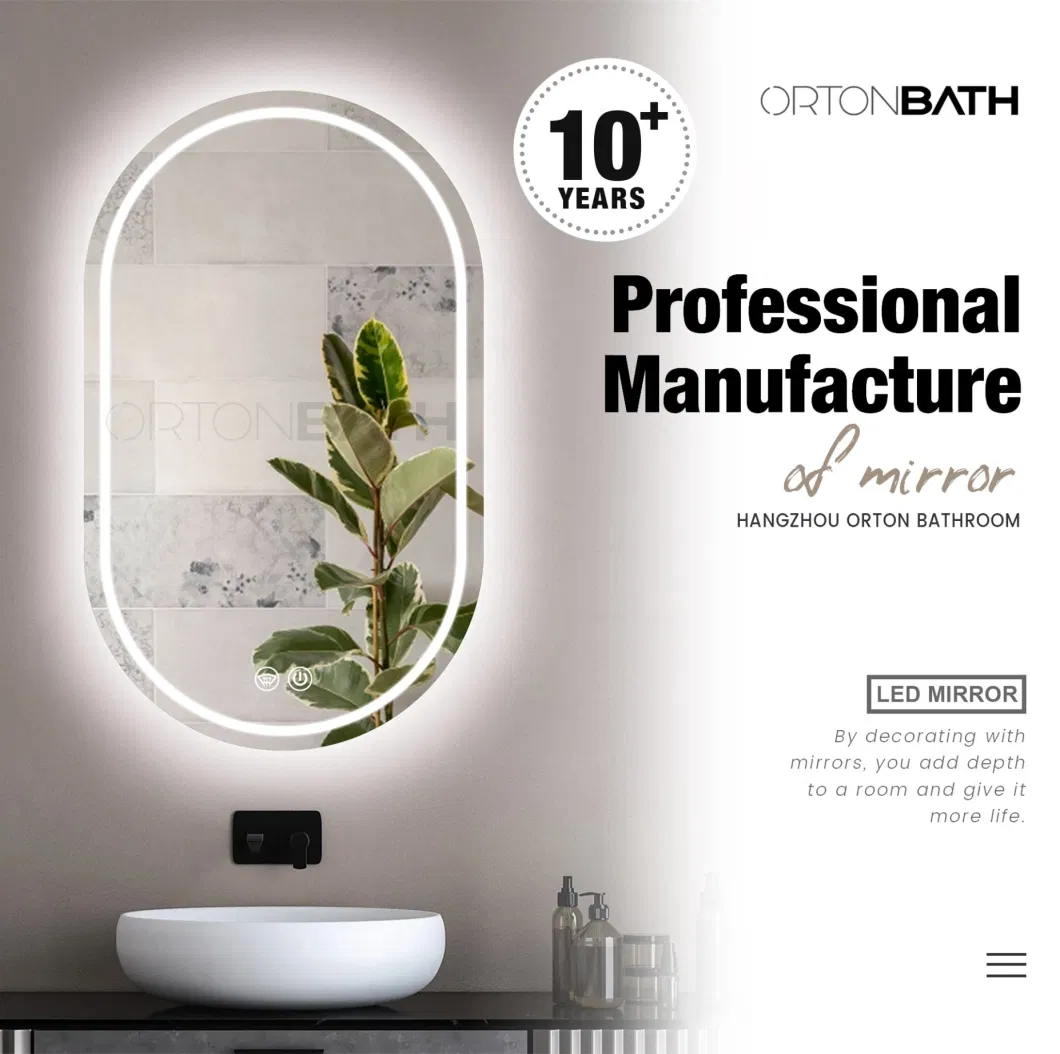 Ortonbath1 Newest Design Wholesale Home D&eacute; Cor Luxury Rectangle Smart Glass Furniture LED Light Acrylic Illuminated Wall Mirror LED Mirror