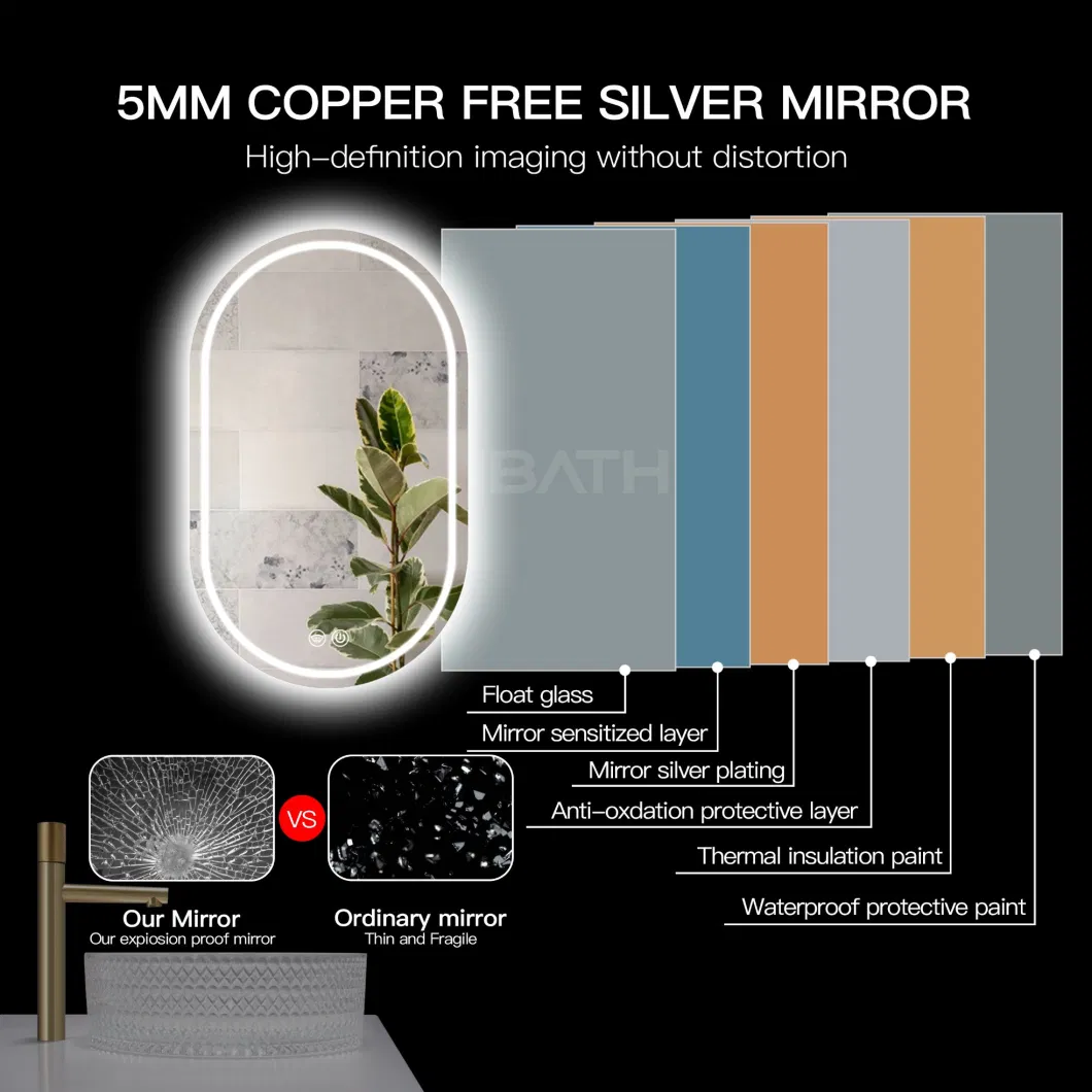 Ortonbath1 Newest Design Wholesale Home D&eacute; Cor Luxury Rectangle Smart Glass Furniture LED Light Acrylic Illuminated Wall Mirror LED Mirror