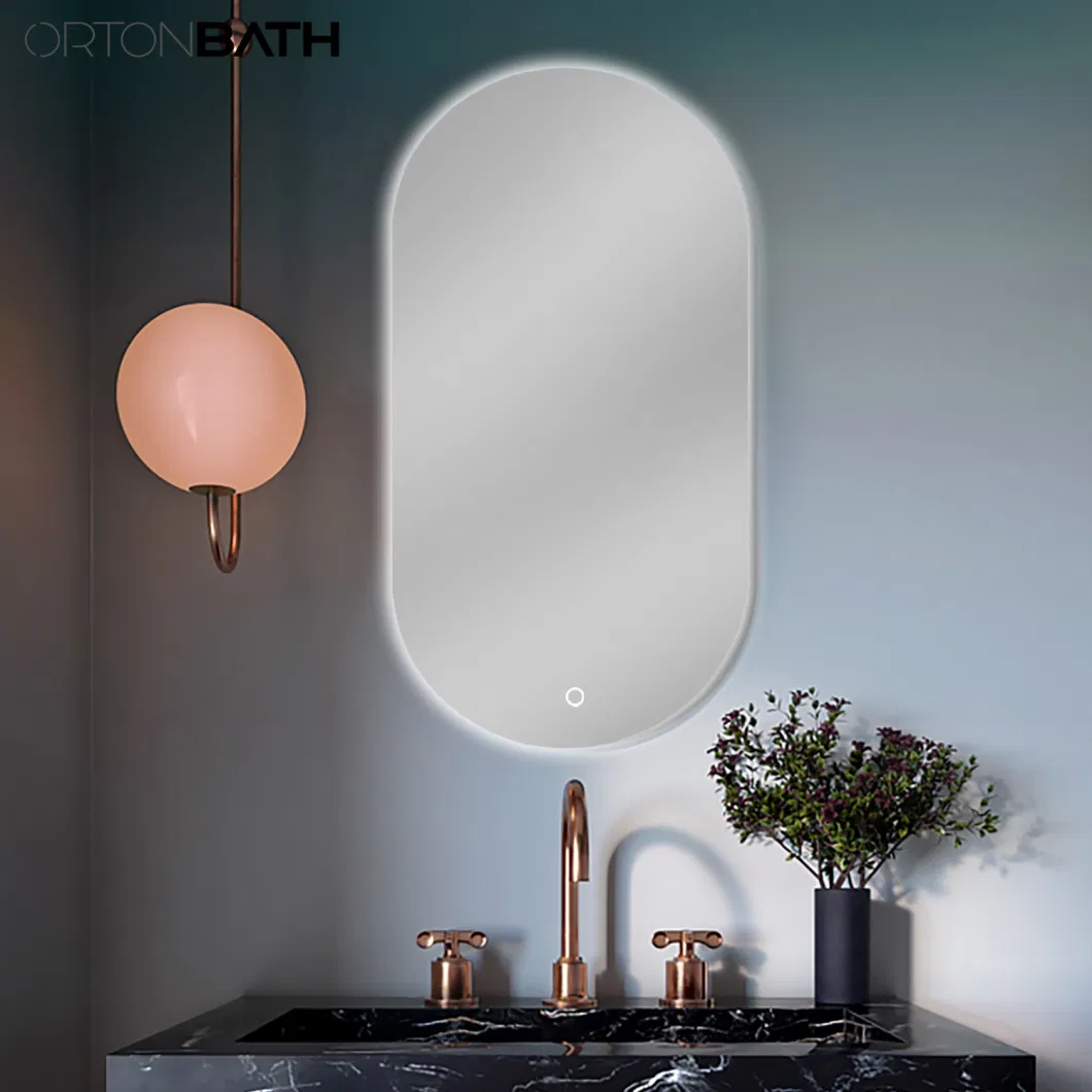 Ortonbath Newest Design Wholesale Home D&eacute; Cor Luxury Rectangle Smart Glass Furniture LED Light Acrylic Illuminated Wall Mirror LED Mirror