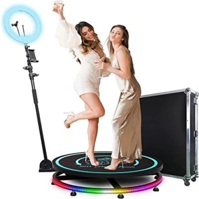 Videocamera Spin a 360 gradi con logo personalizzato Revolve Selfie Photobooth Illuminatore anulare a LED automatico 360 Photo Booth