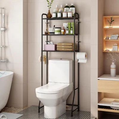  Piano di appoggio per bagno OrtonBath 3 piani, salvaspazio per bagno, sopra il ripiano per WC, organizer per conservazione supporto bagno, nero