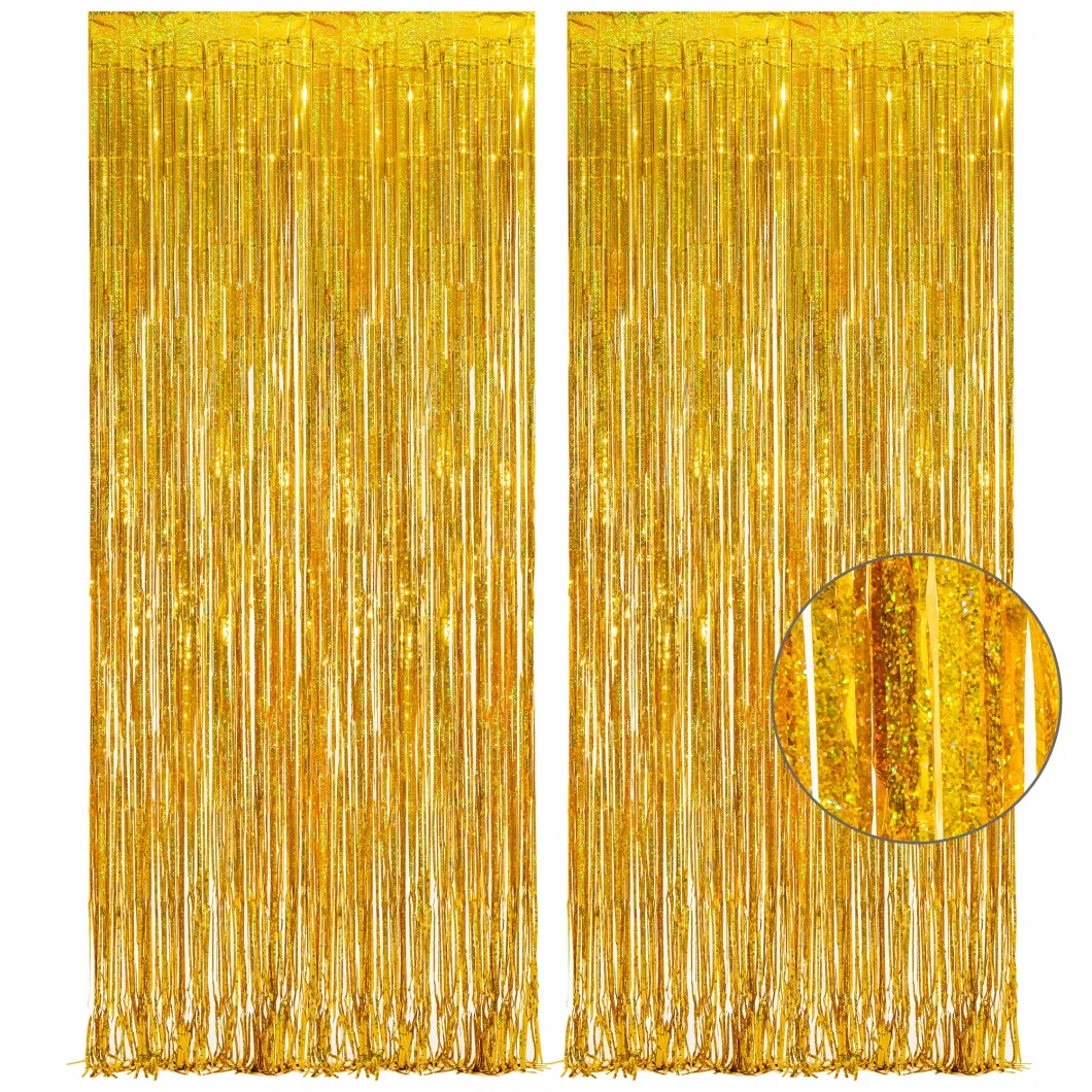 2 Pk Metallic Tinsel Foil Fringe Curtains Photo Booth Background for Baby Shower Party Birthday Wedding Engagement Bridal Shower Party Decoration Mu100327