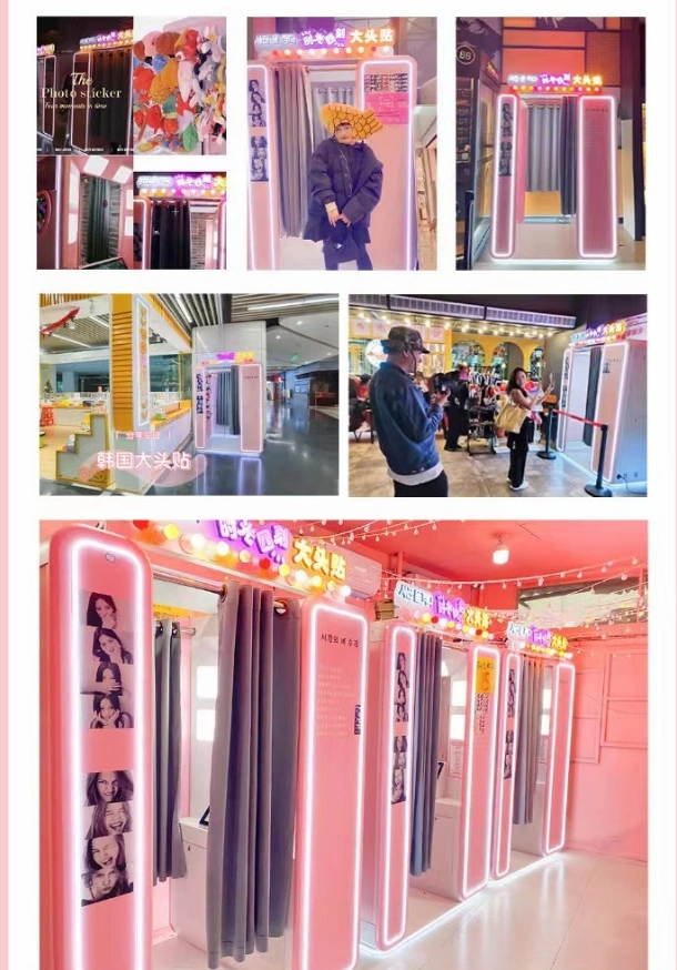 Outdoor Floor Self-Service Standing Photo Booth with Camera &amp; Printer Advertising Player