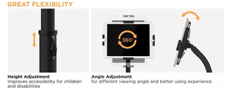 Universal 360 Rotation Height Adjustable Android Display Anti-Theft Tablet Kiosk Floor Stand for iPad
