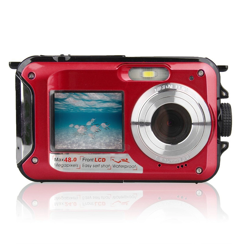 HD368 Waterproof Digital Camera Full HD 2.7K 48MP 16X Underwater Camera with Dual Screen - Blue