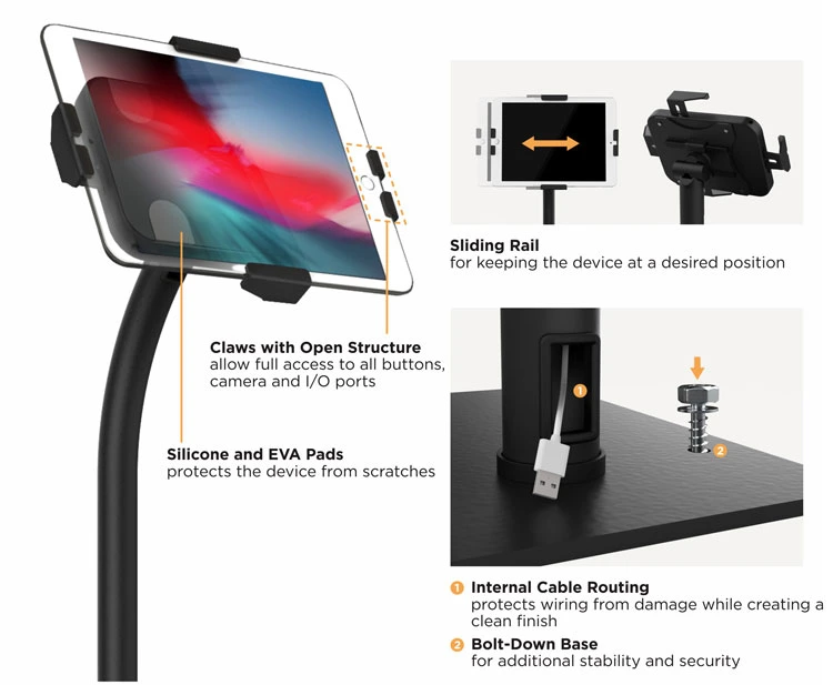 Universal 360 Rotation Height Adjustable Android Display Anti-Theft Tablet Kiosk Floor Stand for iPad