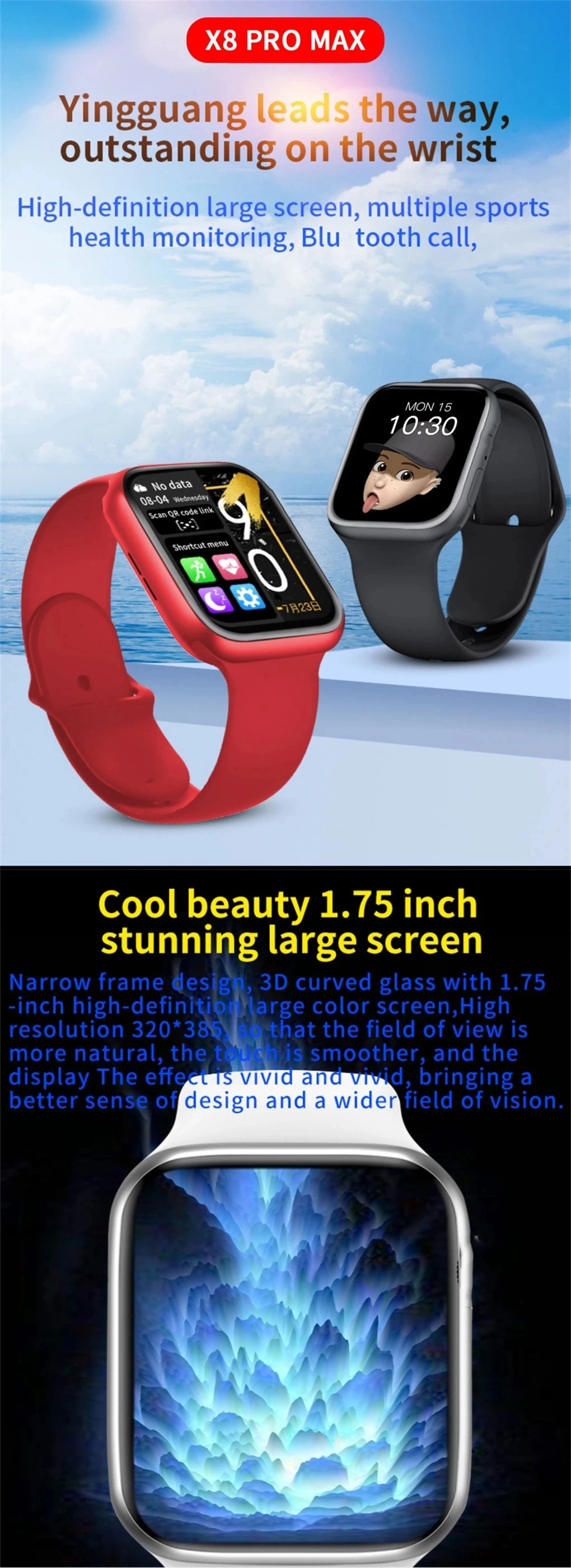 X8 PRO Max Smart Watch 1.9inch Big Bulid in Game Waterproof Touch Screen Android and Ios Smartwatch