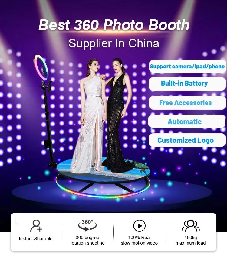 Video Camera Portable 360 Degree Photo Booth Wireless Automatic Rotating Selfie Wedding Business Photobooth