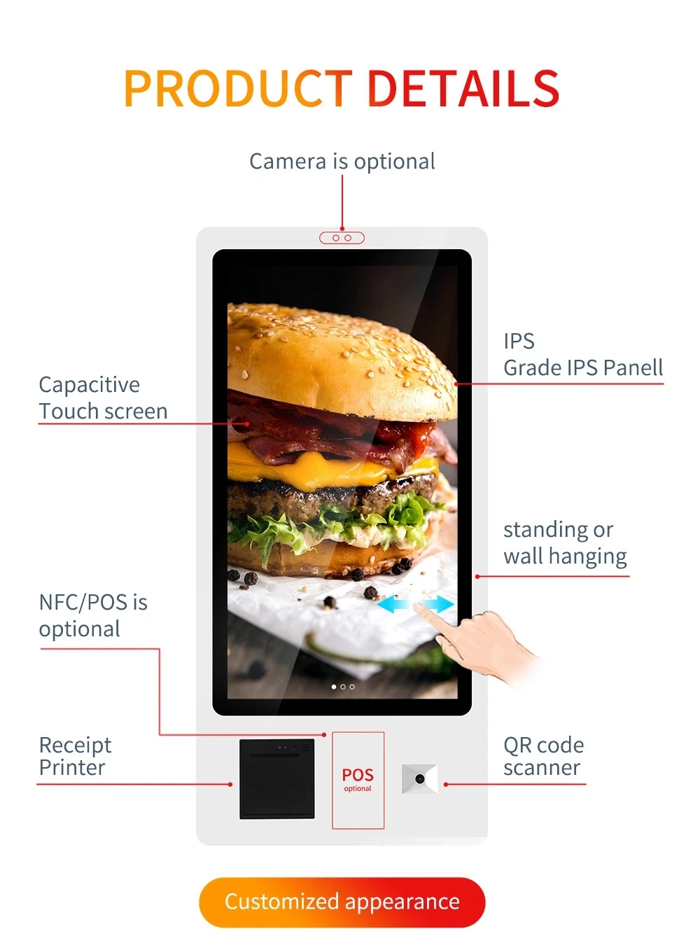 Selfcheck Self Serving Shop Drive Thru Ordering System Automatic Payment Kiosk with Thermal Printer