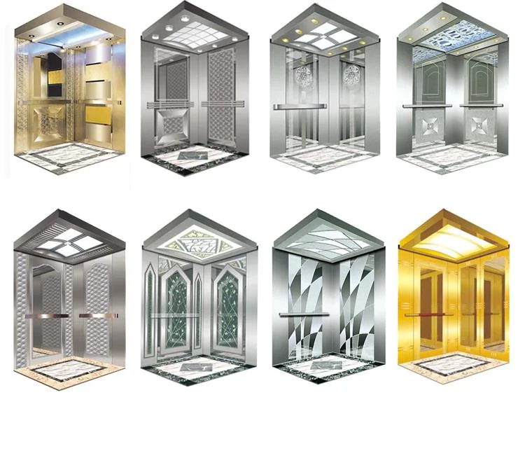 Luxurious Titanium Mirror Etching Hairline Stainless Steel Elevator Cabin