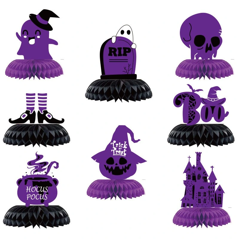 Halloween Purple Theme Party Supplies Paper Honeycomb Ball Table Centerpiece Set