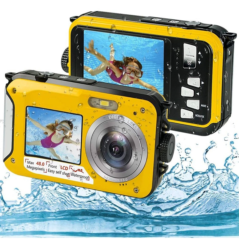 HD368 Waterproof Digital Camera Full HD 2.7K 48MP 16X Underwater Camera with Dual Screen - Blue