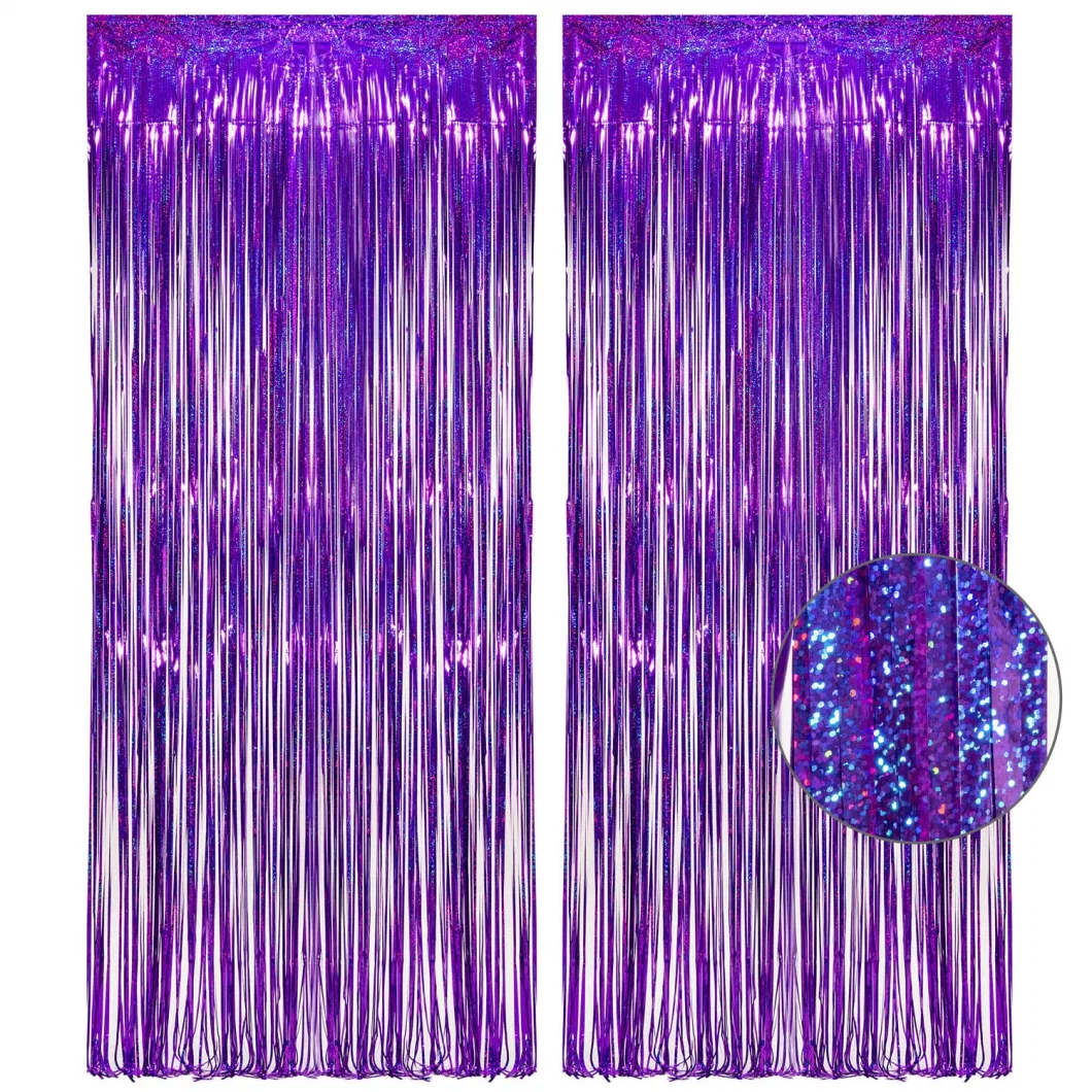 2 Pk Metallic Tinsel Foil Fringe Curtains Photo Booth Background for Baby Shower Party Birthday Wedding Engagement Bridal Shower Party Decoration Mu100327