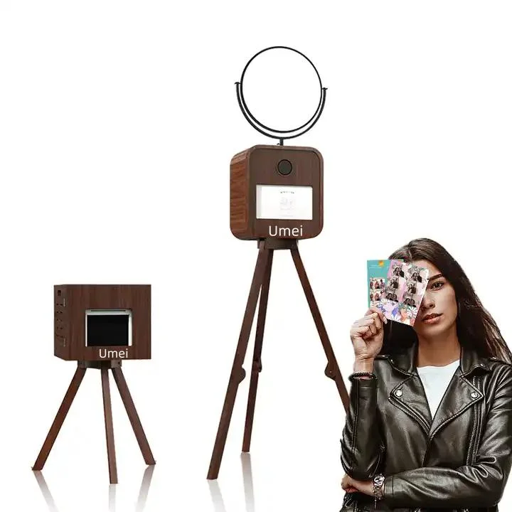 27 Inch Photo Booth, Wooden Touch Capacitive Screen Photobooth Tripod Wooden DSLR Party Supplies Vending Machine