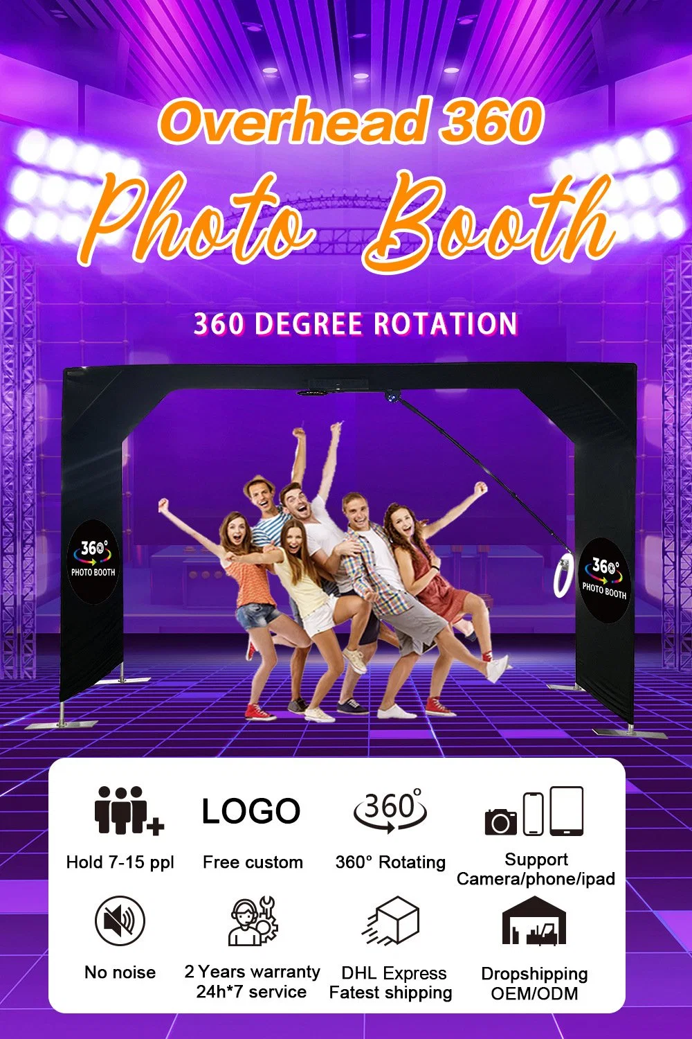 Overhead 360 Photo Booth Powered by Battery Work with Smart Phone