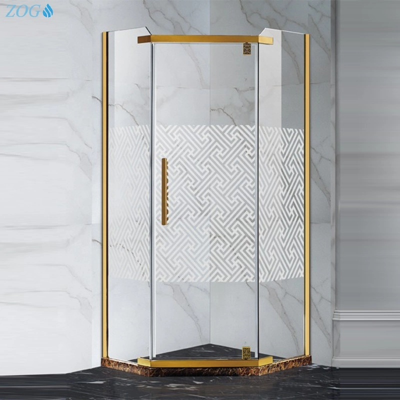 High Quality 8mm Safety Glass Gold Shower Cabin (LTS-8018)