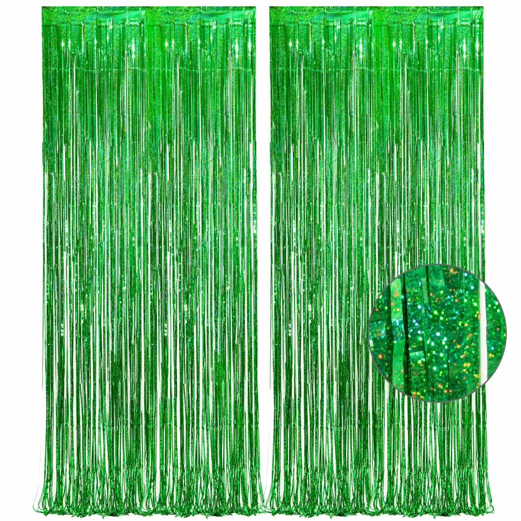 2 Pk Metallic Tinsel Foil Fringe Curtains Photo Booth Background for Baby Shower Party Birthday Wedding Engagement Bridal Shower Party Decoration Mu100327