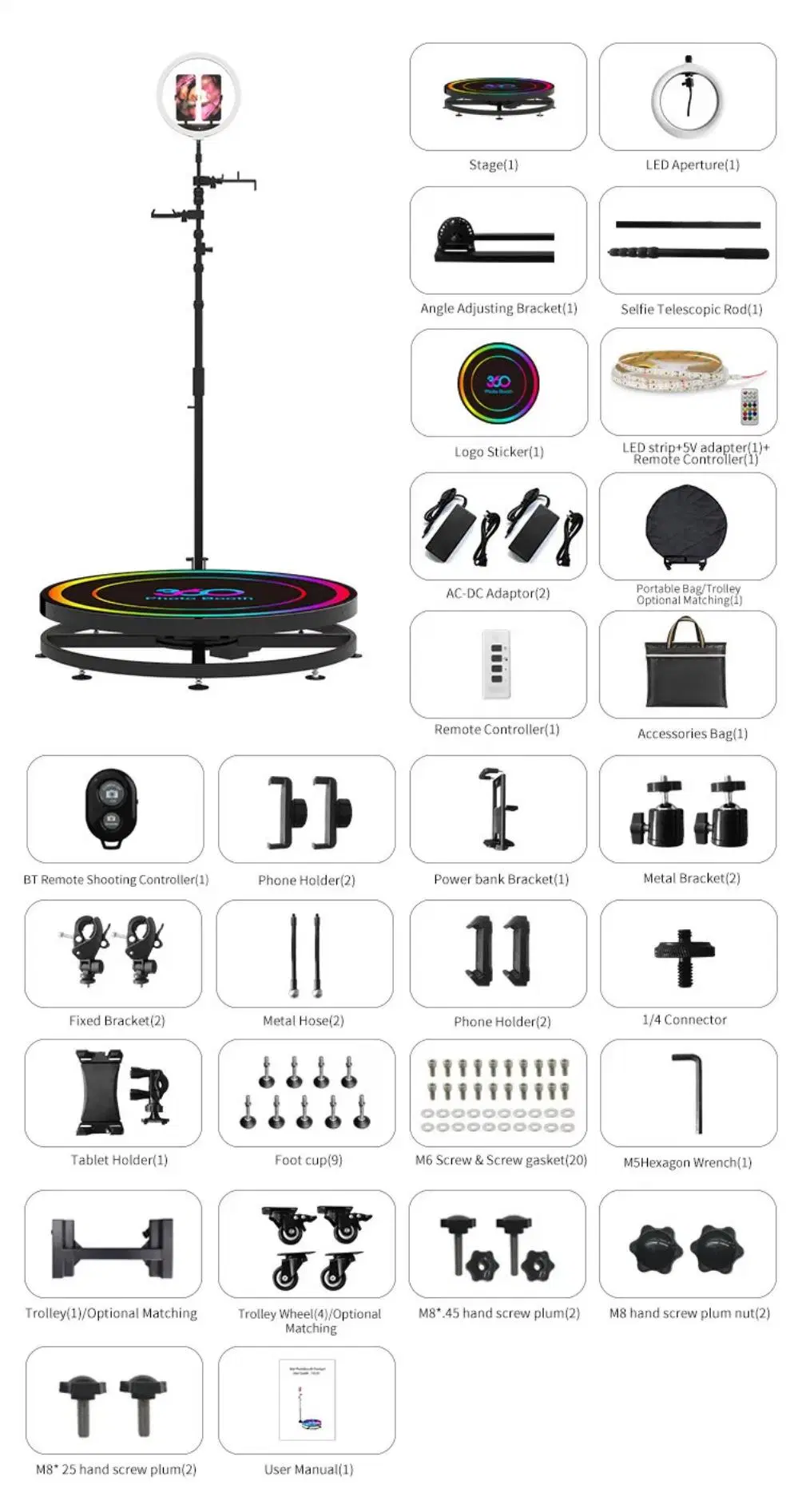 Rotating 100cm Metal Platform Us Warehouse 360 Photobooth Automatic